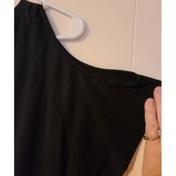 Black Handkerchief Top Women's Size XL V-Neck Cold Shoulder Cotton Blend (VA1) - Picture 3 of 6